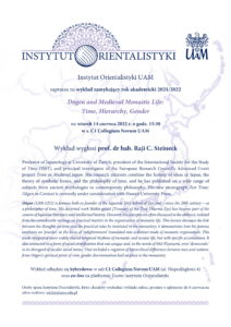 Ogłoszenie o wykładzie zamykającym rok akademicki 2021/2022 w Instytucie Orientalistyki UAM